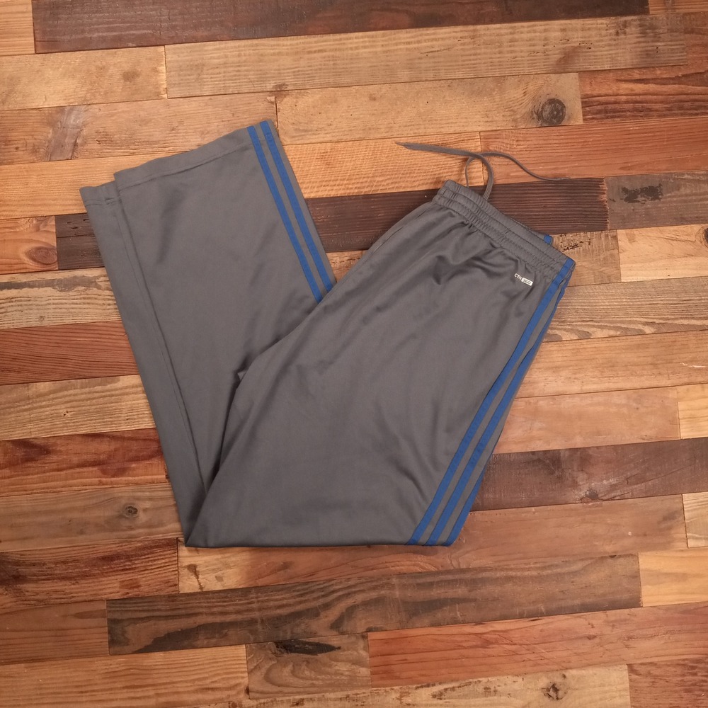 Adidas Mens Climalite Track Pants Gray Blue 3 Stripe Athletic Joggers XL 88387